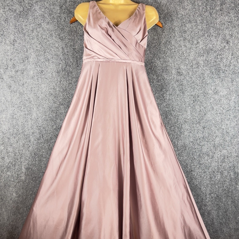 David's Bridal Bridesmaid Dress Size 2 Blush Pink Satin Pleated Formal Gown